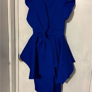 Blue bow detail pencil dress